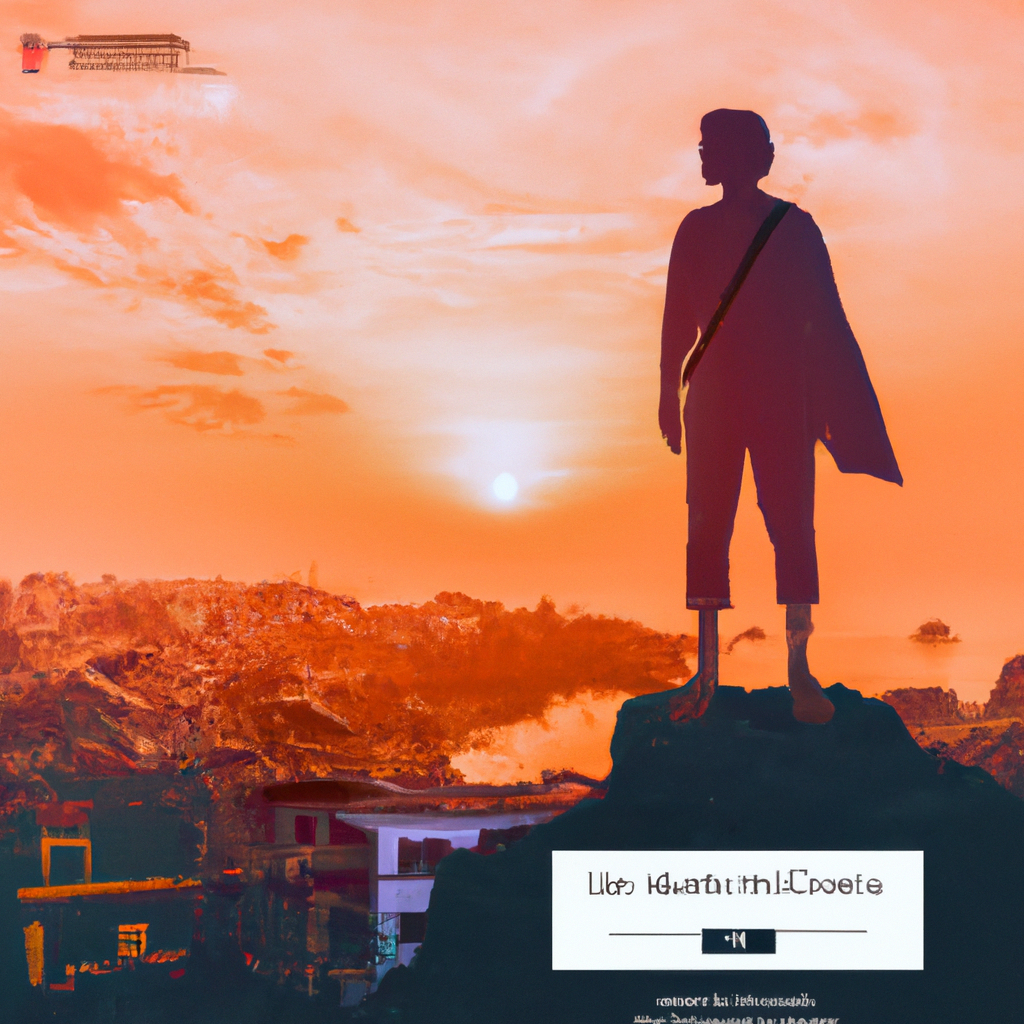 Sunrise over a coastal town, traveler with map